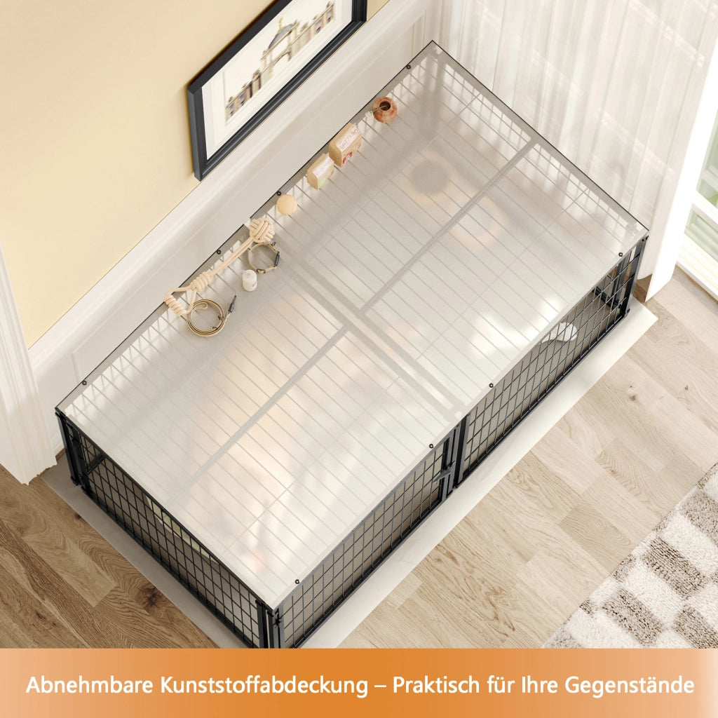 Gabbia per cani modulare con copertura e porta regolabile in ferro nero 160 × 80 × 80 cm