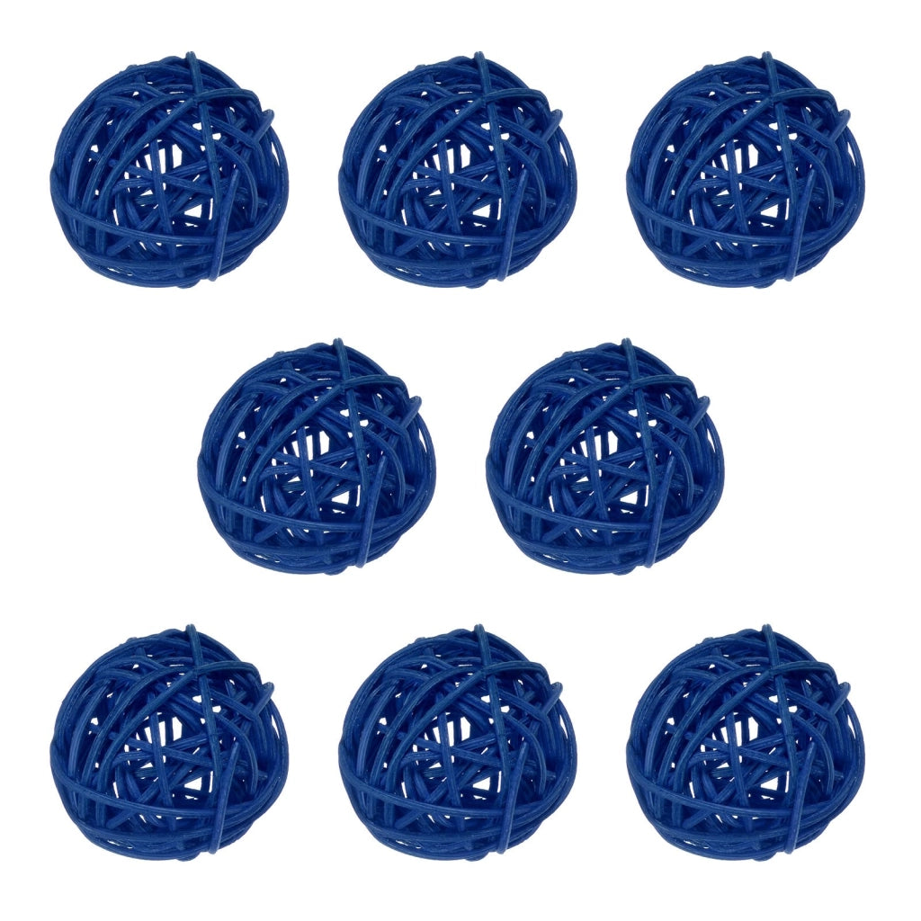 8 palline di rattan, 50 mm, palline decorative in salice, colore blu