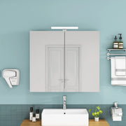 Mobile specchio bagno bianco 80 cm a 2 ante con LED e presa francese
