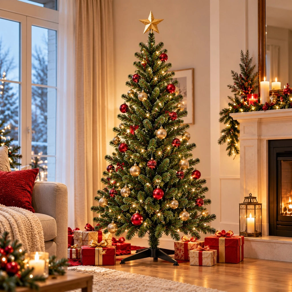 Albero di Natale Artificiale EASY 180 cm in PVC Verde con 448 Rami e Base a 4 Piedi