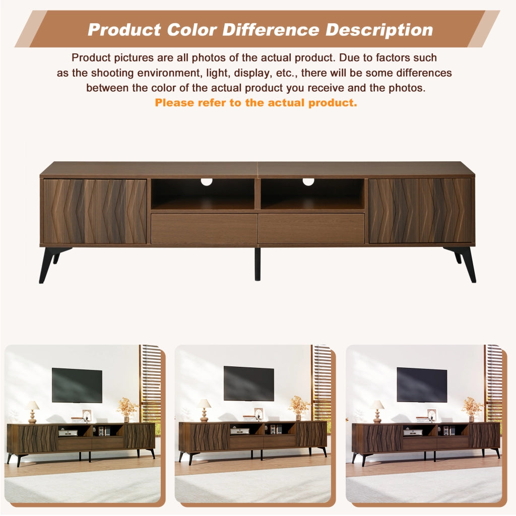 Mobile TV 180 × 35 × 45 cm con 2 ante 2 cassetti e vani aperti in truciolare color noce con gambe regolabili