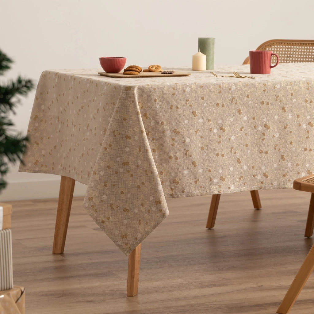 Tovaglia in tessuto jacquard, 140x100 cm, beige/oro, decorazione natalizia