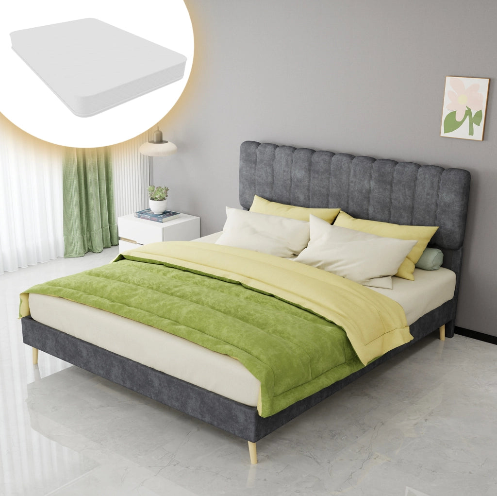 Letto imbottito grigio 160 x 200 cm con materasso incluso