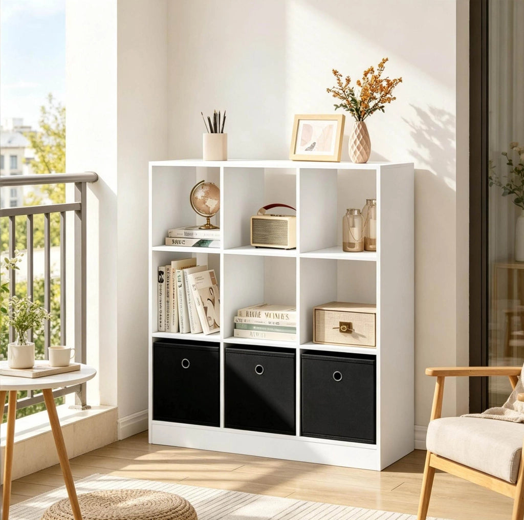 Libreria scaffale 80 x 86,5 x 30 cm bianco e nero in legno ingegnerizzato