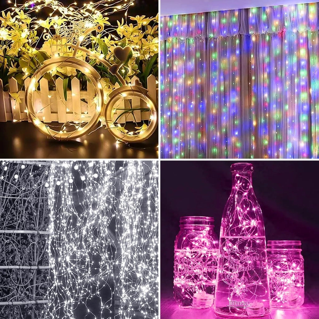 Catena luminosa a LED, set da 10 pezzi, lunghezza 3 metri, alimentazione a batteria, impermeabile, confezione da 4+6 pezzi