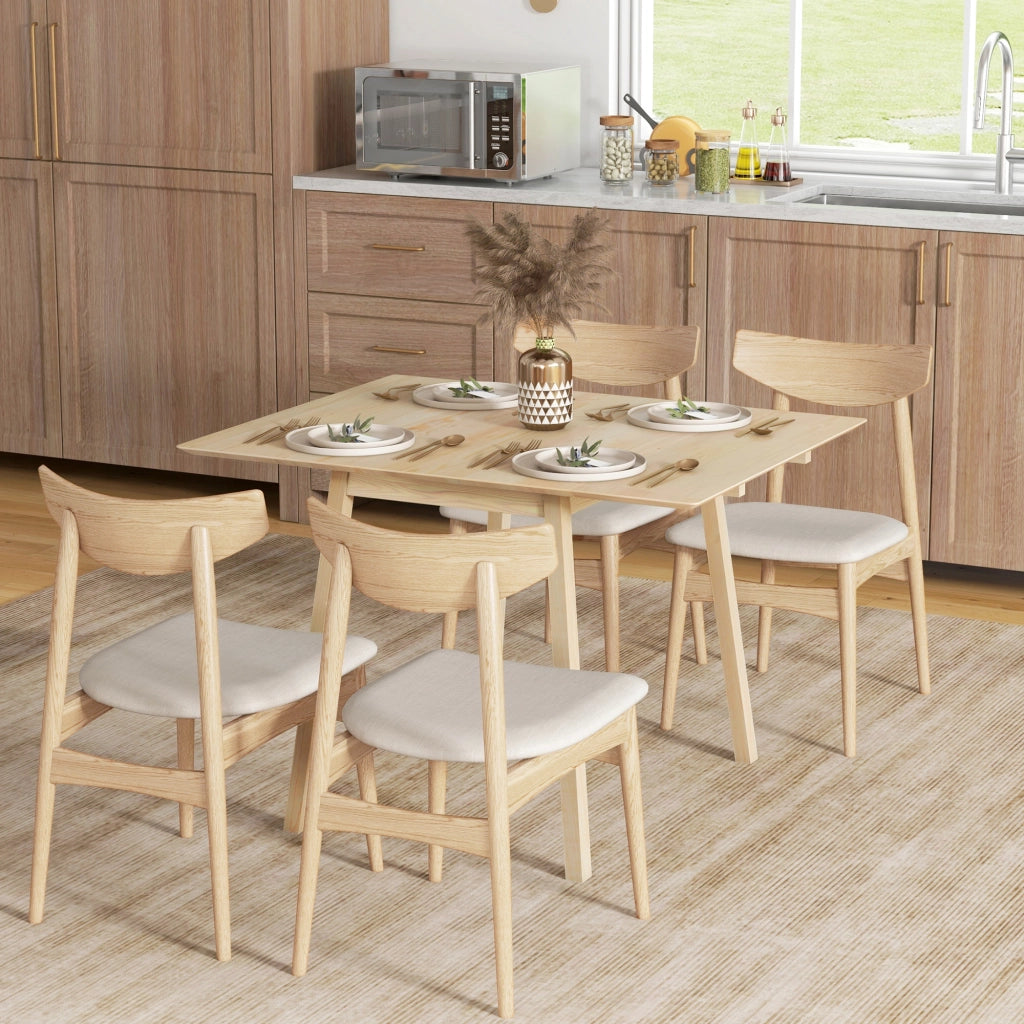 Tavolo da pranzo 4 posti con due piani pieghevoli per cucina in legno naturale