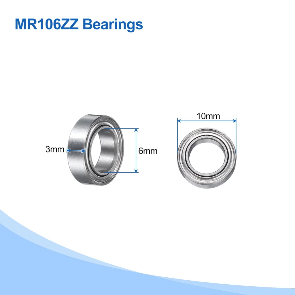 Cuscinetti a sfere radiali MR106ZZ, confezione da 10 pezzi, dimensioni 6x10x3 mm, acciaio cromato, precisione ABEC 5