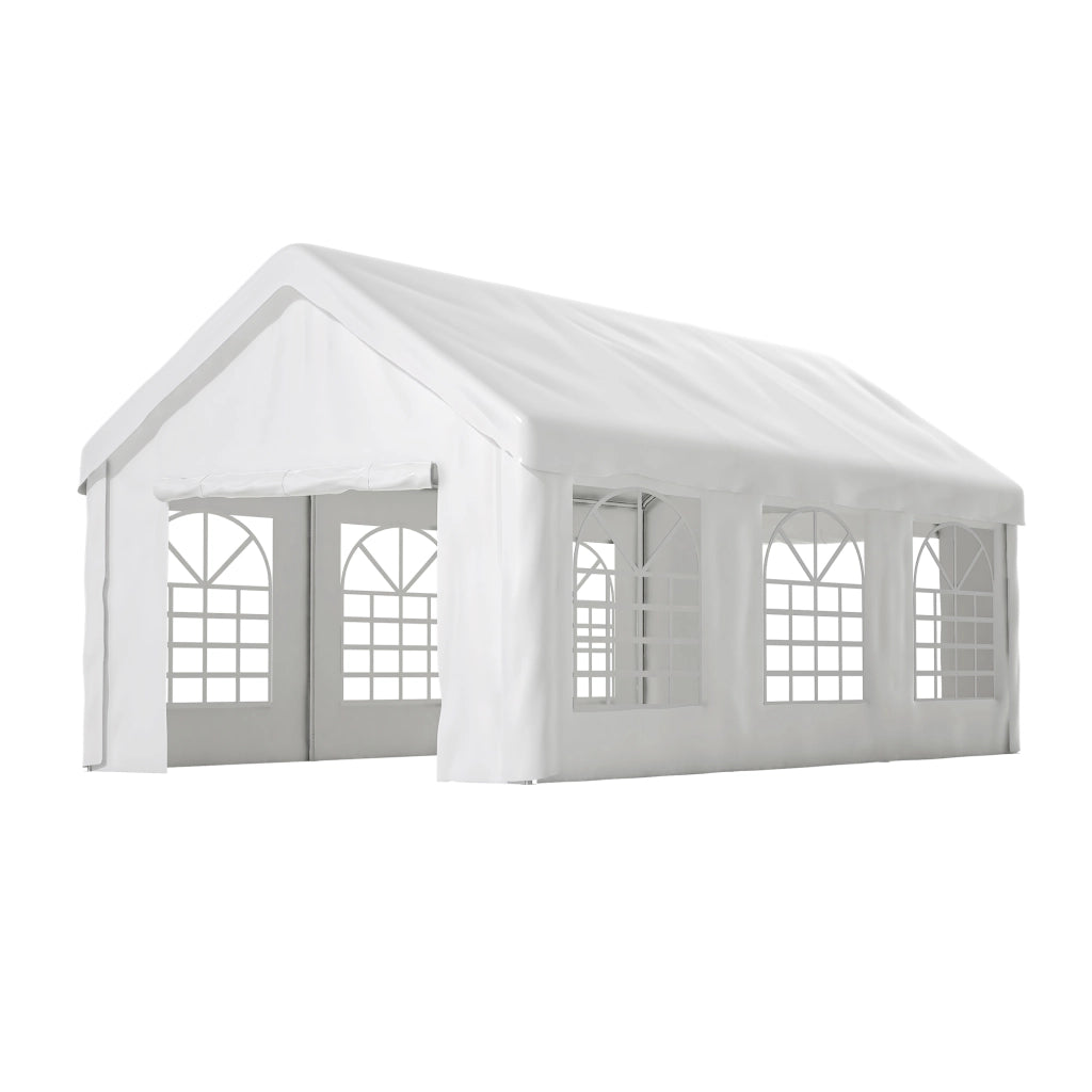 Garage per veicoli con doppio accesso, ferro e tessuto impermeabile, bianco, 3 × 6 m
