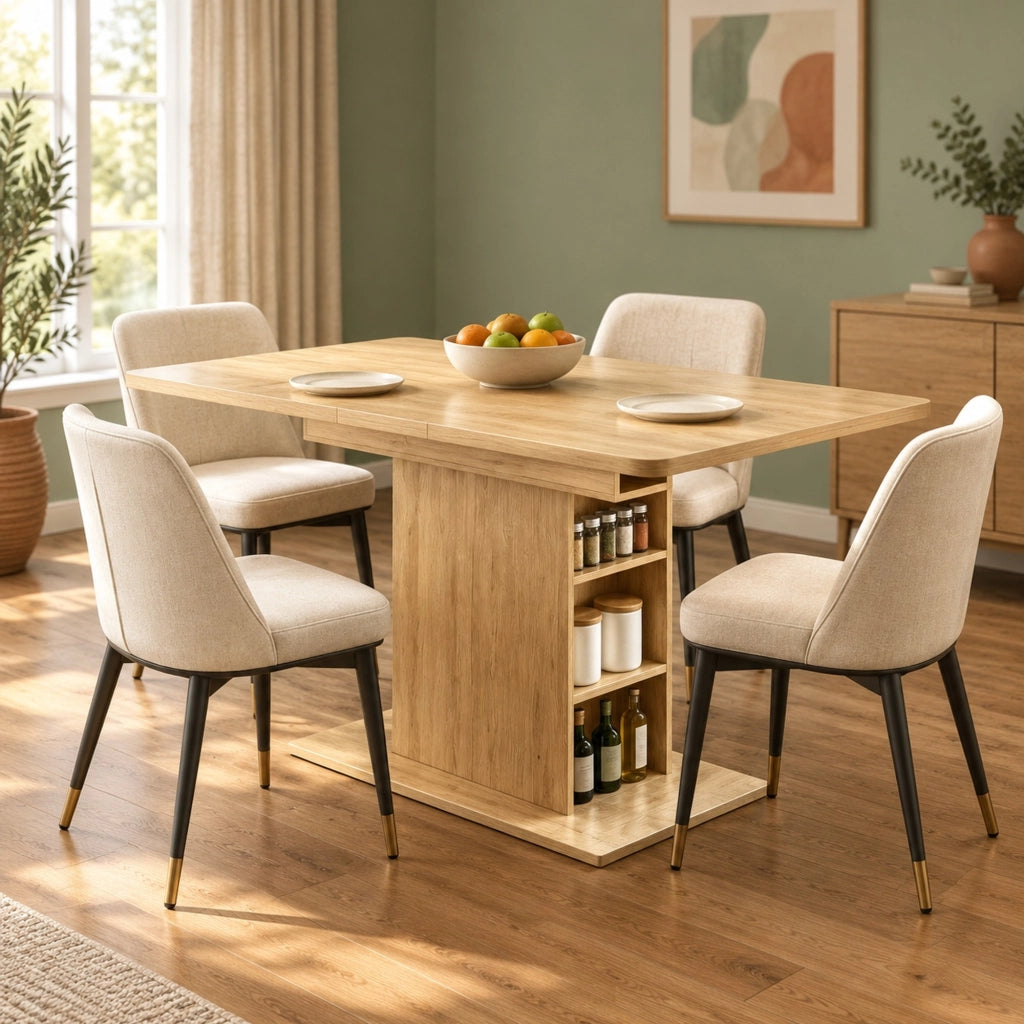 Tavolo da pranzo allungabile 110-130 cm con sei ripiani aperti