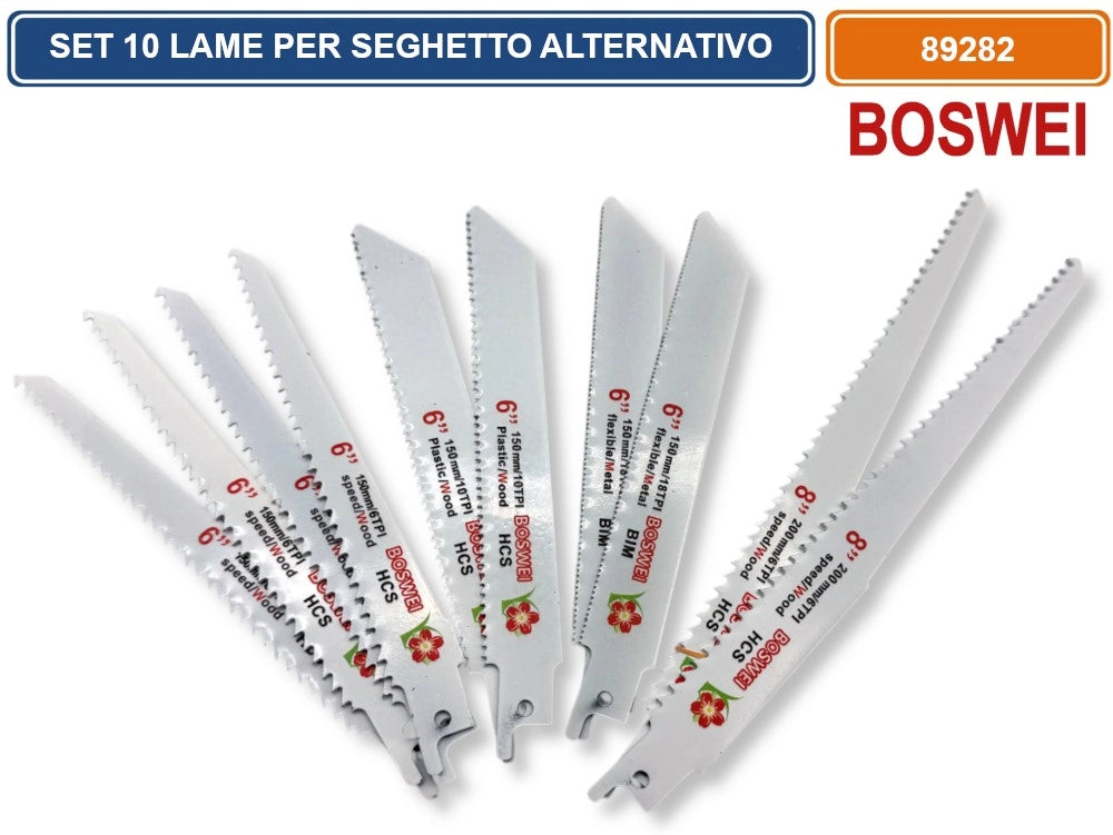 SET 10 LAME 6"/8" PER SEGHETTO ALTERNATIVO A GATTUCCIO PER LEGNO PLASTICA E METALLO