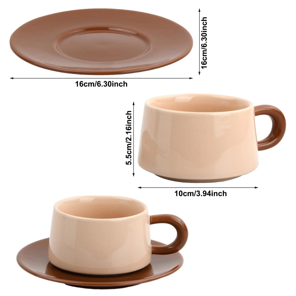 Set di tazze da caffè con piattini, capacità 220 ml, in Vetroceramica, color marrone scuro