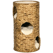 Torre Tiragraffi per Gatti a 3 Livelli Cuccia con Cuscini Stile Boho 40 cm x 40 cm x 73 cm Marrone Chiaro e Bianco Crema