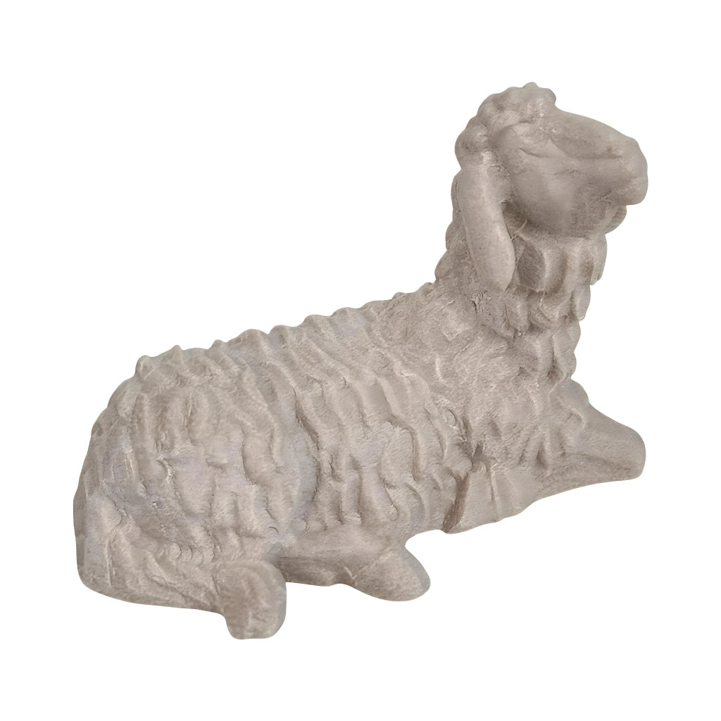 Agnello sdraiato, testa rivolta a destra, 12 cm, legno naturale, articolo religioso