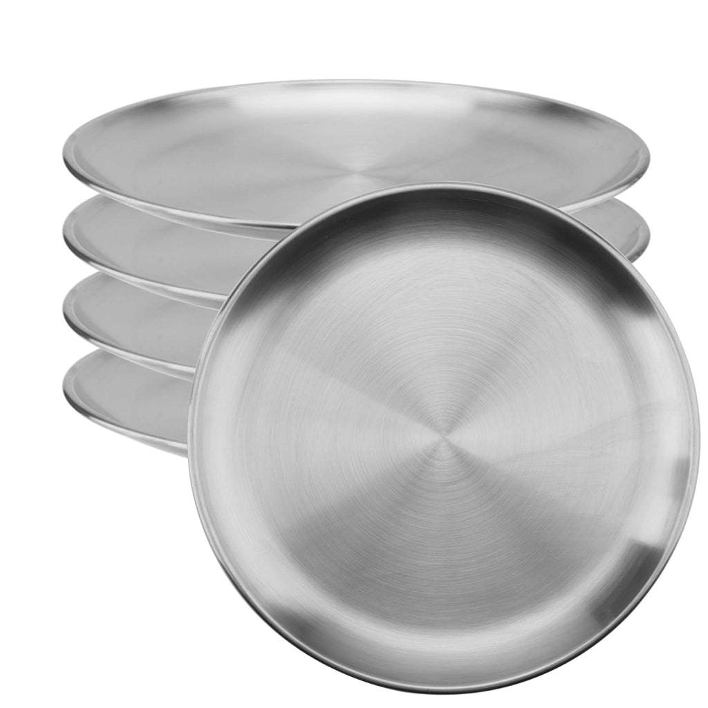 Set di 5 piatti piani in acciaio inossidabile, diametro 26 cm, forma rotonda, resistenti alla ruggine