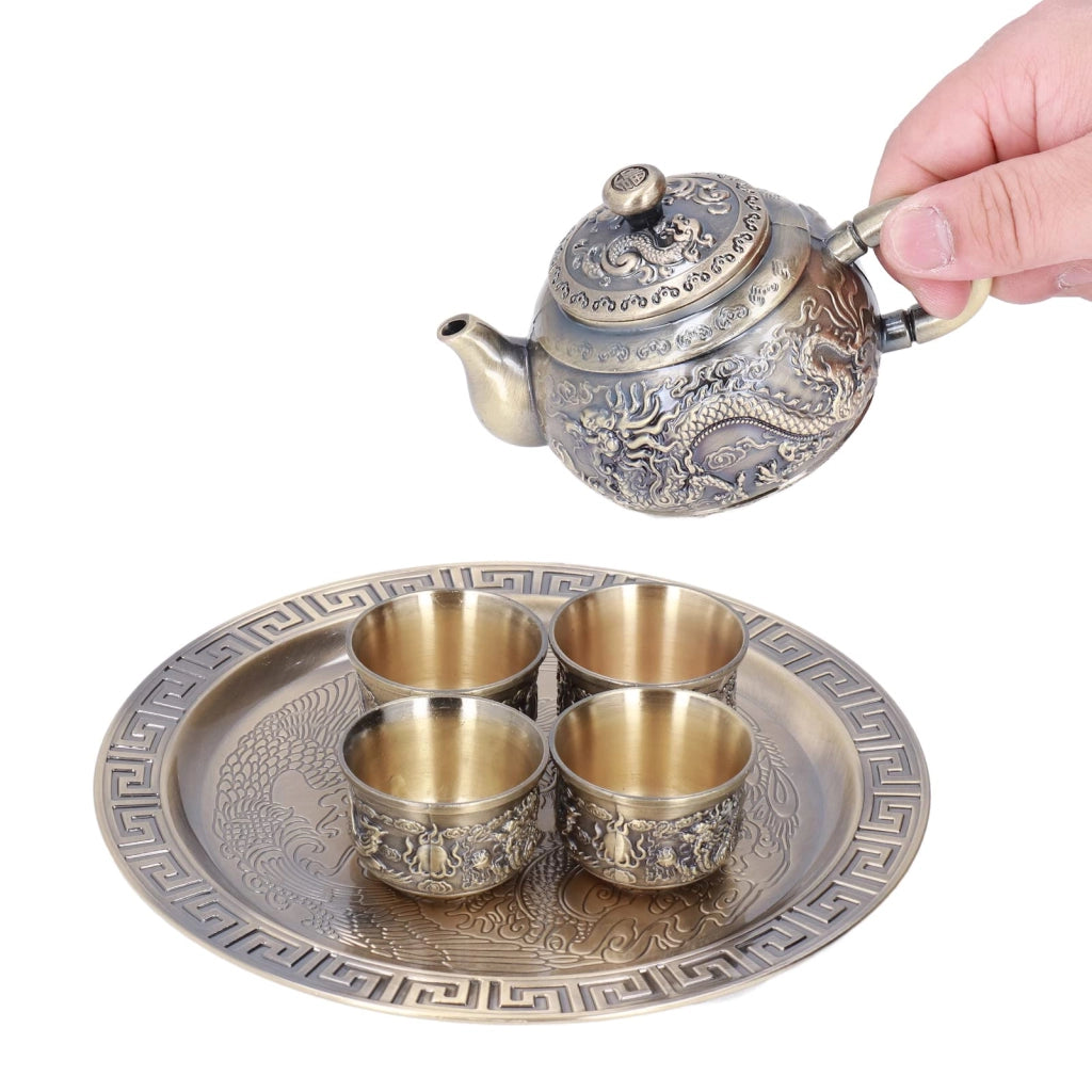 Set di caffettiere turche, 4 tazze, vassoio, lega di zinco, stile vintage