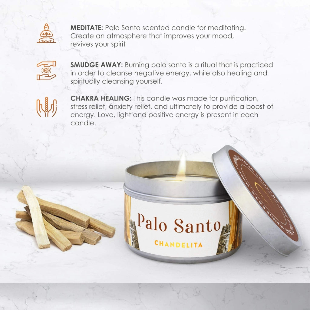Candela profumata al Palo Santo, 170 g, autonomia di combustione di 33 ore, cera di soia, contenitore in vetro