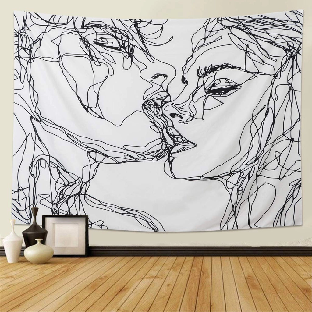 Tappeto da parete Kuss, bianco e nero, 130x150 cm, arte astratta