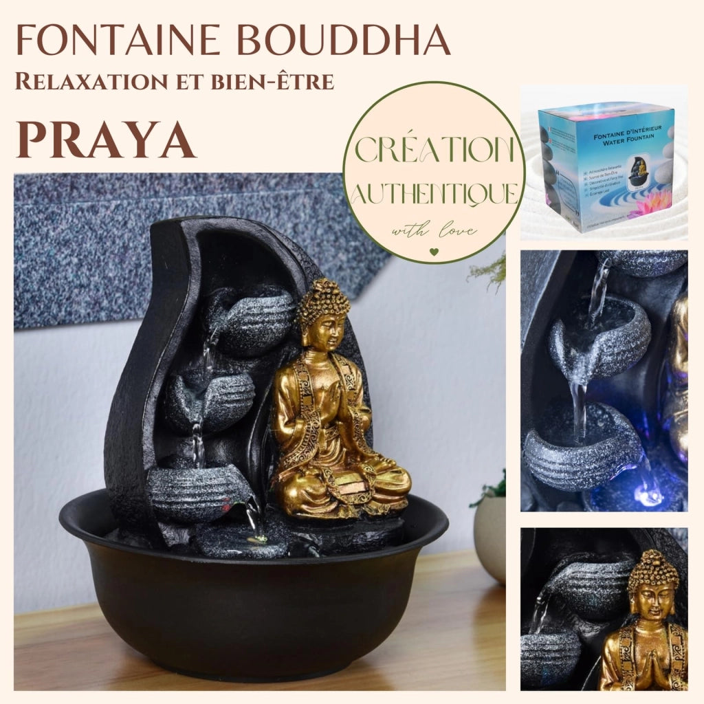 Fontana da tavolo a forma di Buddha, con luci LED, realizzata in resina, sistema a circuito chiuso, altezza 26 cm