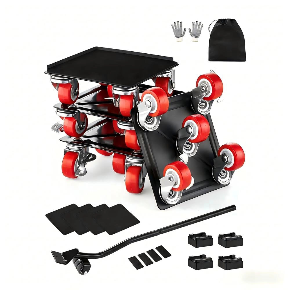 Set 4 Carrelli per Mobili XY-7 in Acciaio al Carbonio con 5 Ruote Girevoli a 360 Gradi Trasportatore Carico 544 kg per Fai da Te