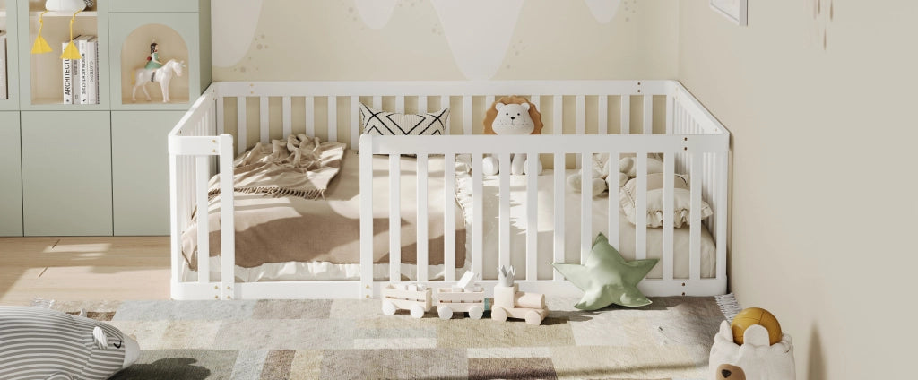 Letto in legno massello con sponda 90x200 cm bianco per bambini