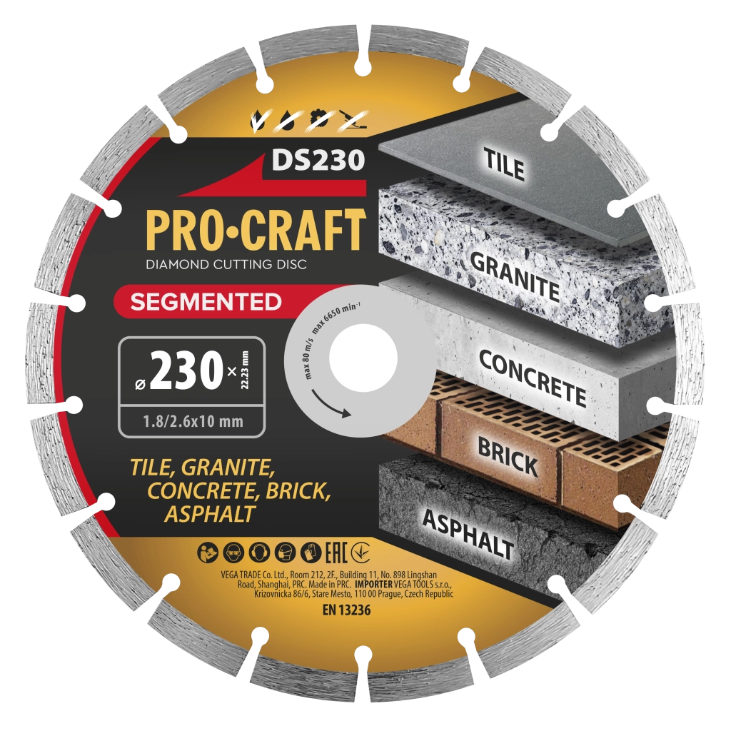 Disco diamantato segmentato Procraft DS230, Ø 230 mm, 6650 giri/min