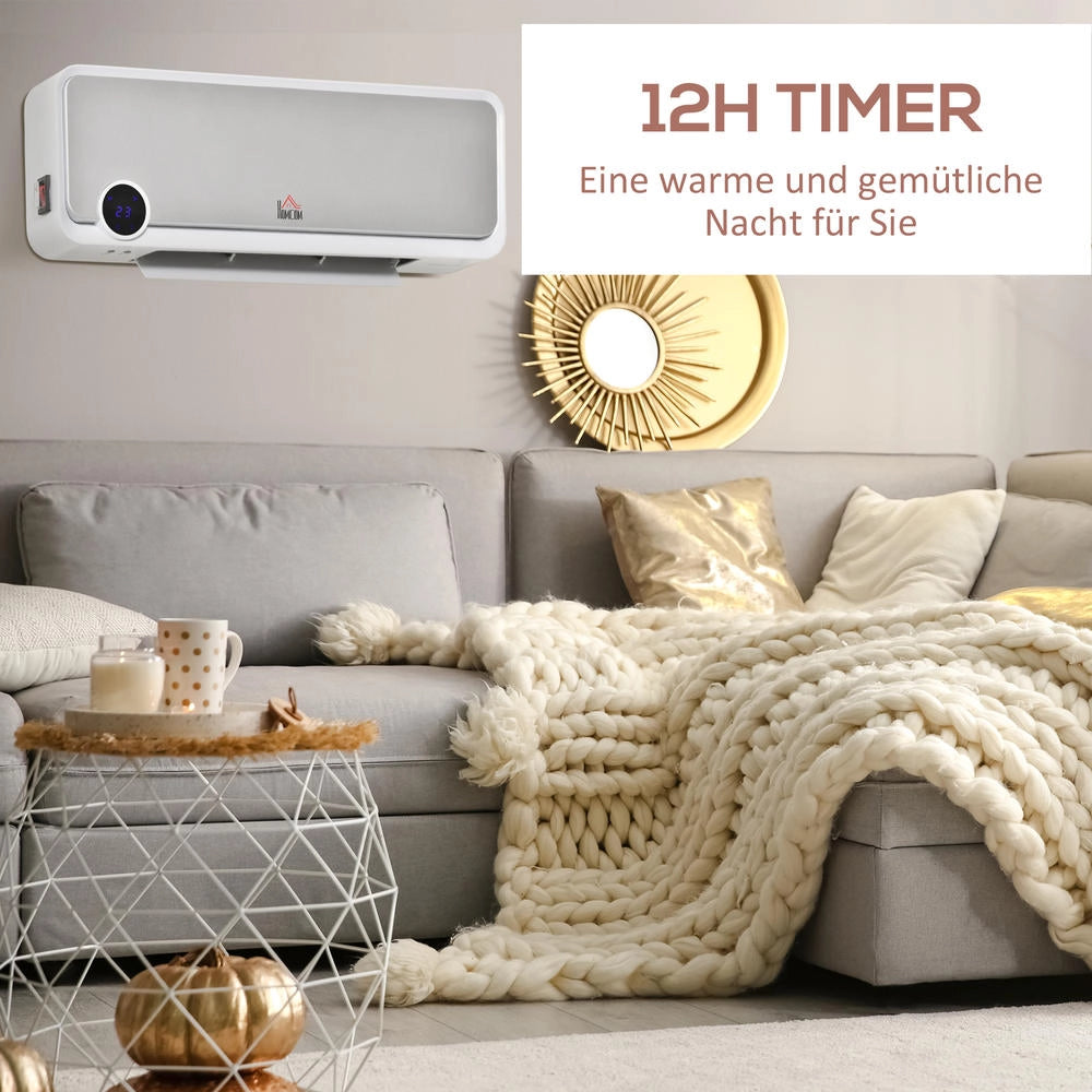 Termoventilatore da parete ceramico PTC 2000W con telecomando display LED timer 12h e 3 modalità per casa e ufficio