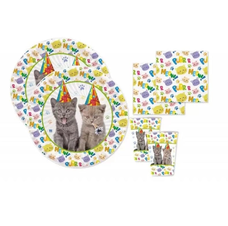 Piatti di carta con motivo a tema gatti, confezione da 8 pezzi, diametro 18 cm, ideali per feste a tema