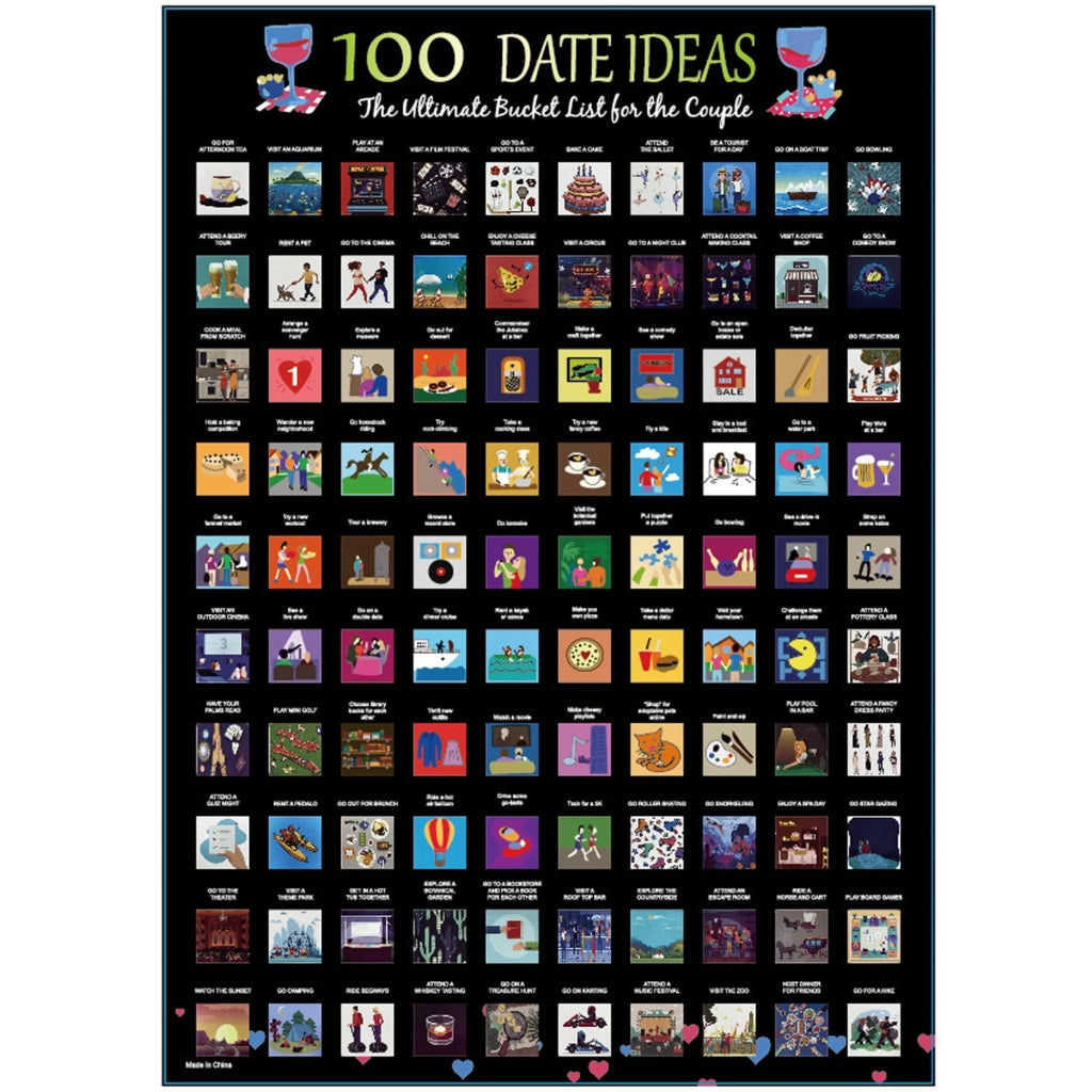 Poster "Gratta e Vinci" con 100 idee per appuntamenti romantici, dimensioni 59x42 cm