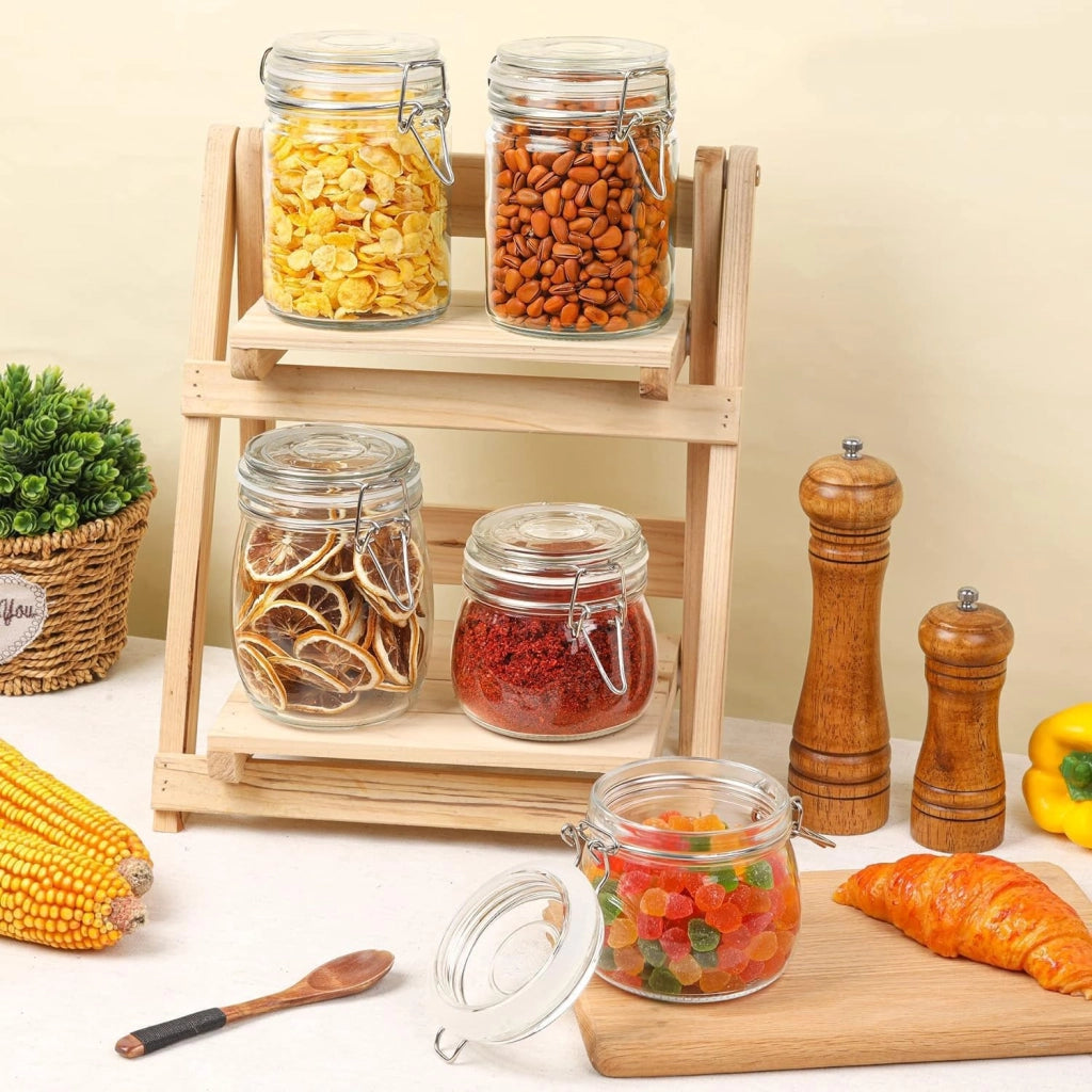 Barattoli di vetro ermetici con coperchio, set da 4, 475 ml, barattoli per conserve con clip a filo per cucina, sottaceti, cereali, pasta, zucchero, fagioli
