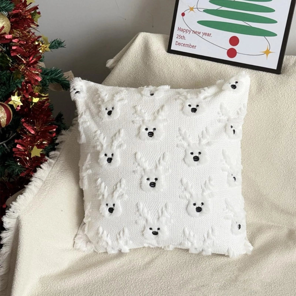 Set di 2 federe per cuscini natalizi, 45x45 cm, con decorazioni a tema: alce e omino di pan di zenzero