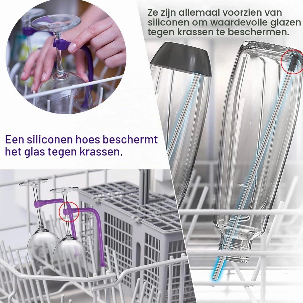 Set di 8 supporti per bicchieri da vino, universali, colore nero, adatti per lavastoviglie