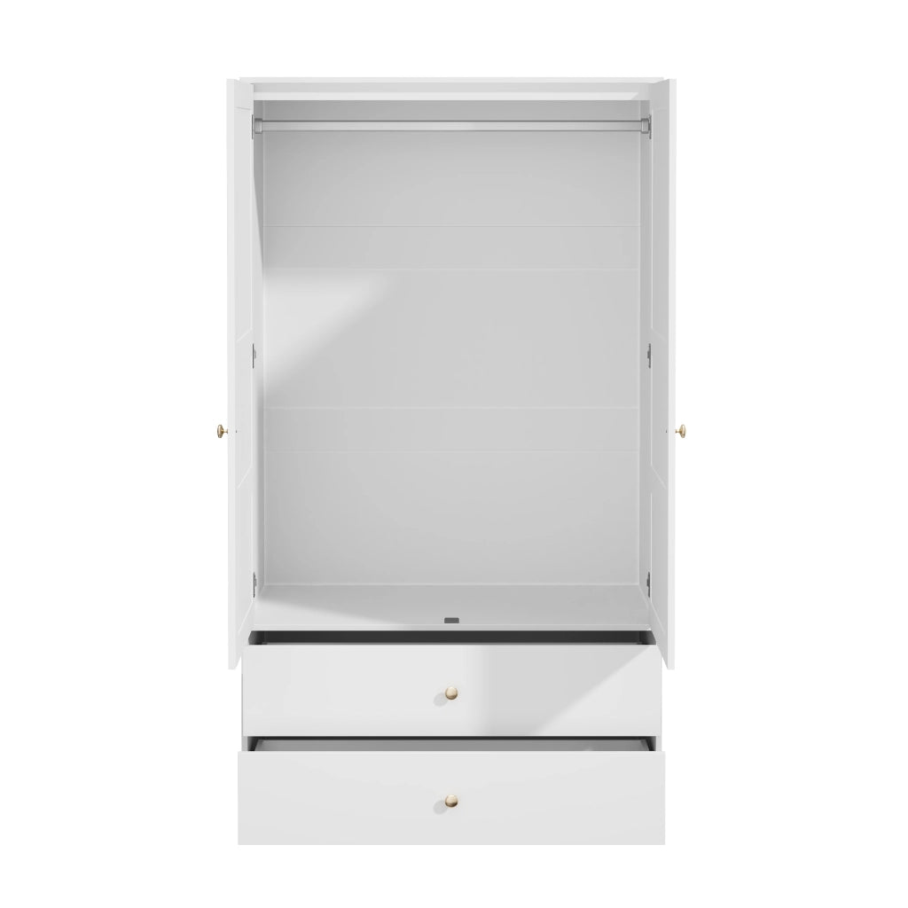 Armadio 2 ante 2 cassetti e asta appendiabiti per camera in MDF 100 x 48 x 180 cm bianco