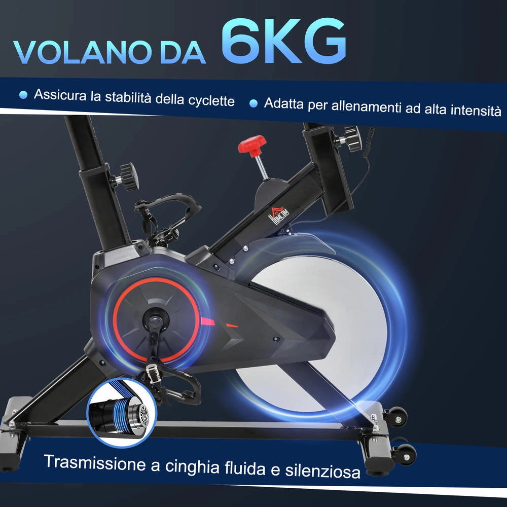 Cyclette da casa con resistenza regolabile volano 6kg monitor LCD sella e manubrio regolabili per fitness domestico max 100kg