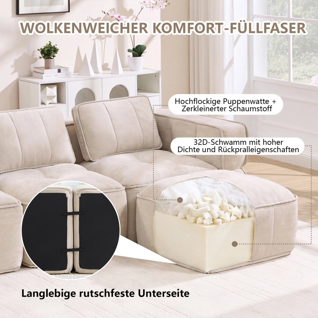 Divano modulare beige in poliestere 344 × 162 × 67 cm