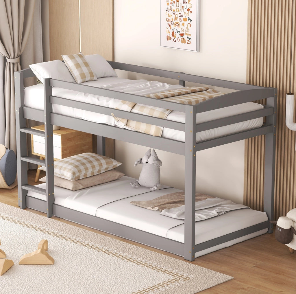 Letto a castello basso 90x200 cm in pino; grigio