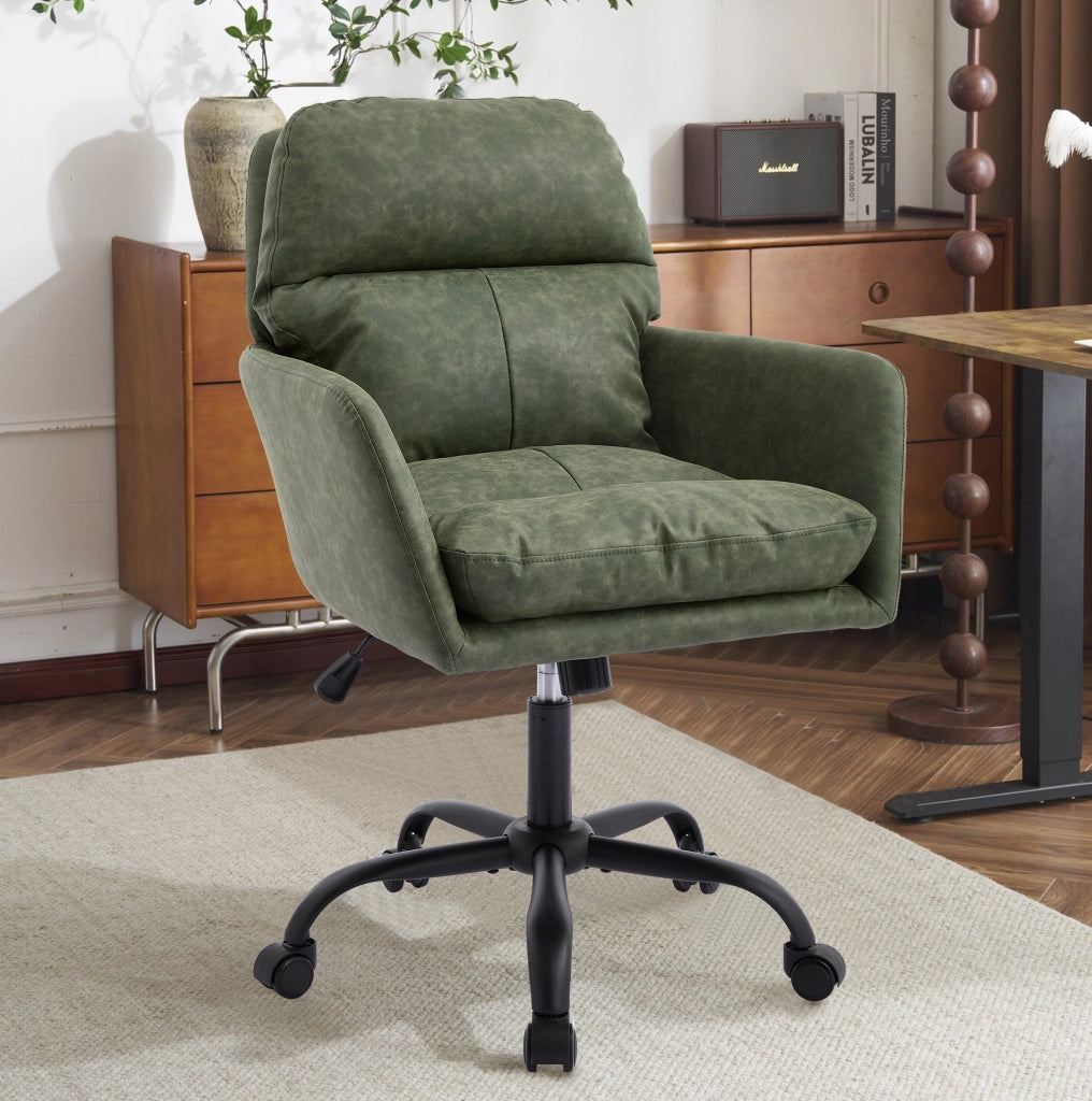 Sedia da ufficio in similpelle PU verde con struttura in metallo e seduta imbottita