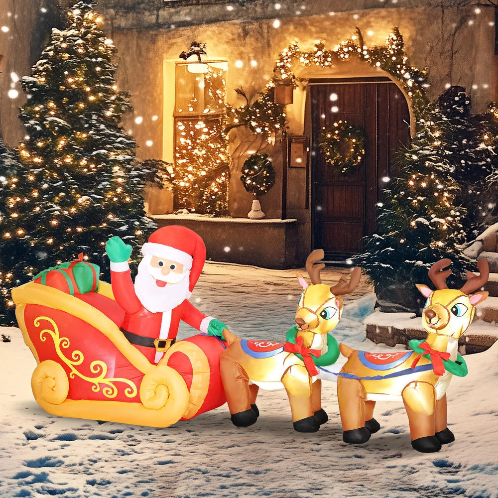 Babbo Natale gonfiabile da 2.4m con slitta e renne, 6 luci LED e gonfiatore, decorazione impermeabile per giardino ed esterni