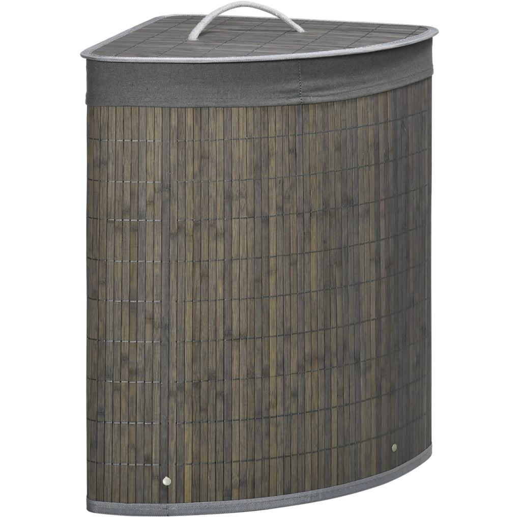 Cesto portabiancheria bambù 55 L 38 x 38 x 57 cm grigio con coperchio