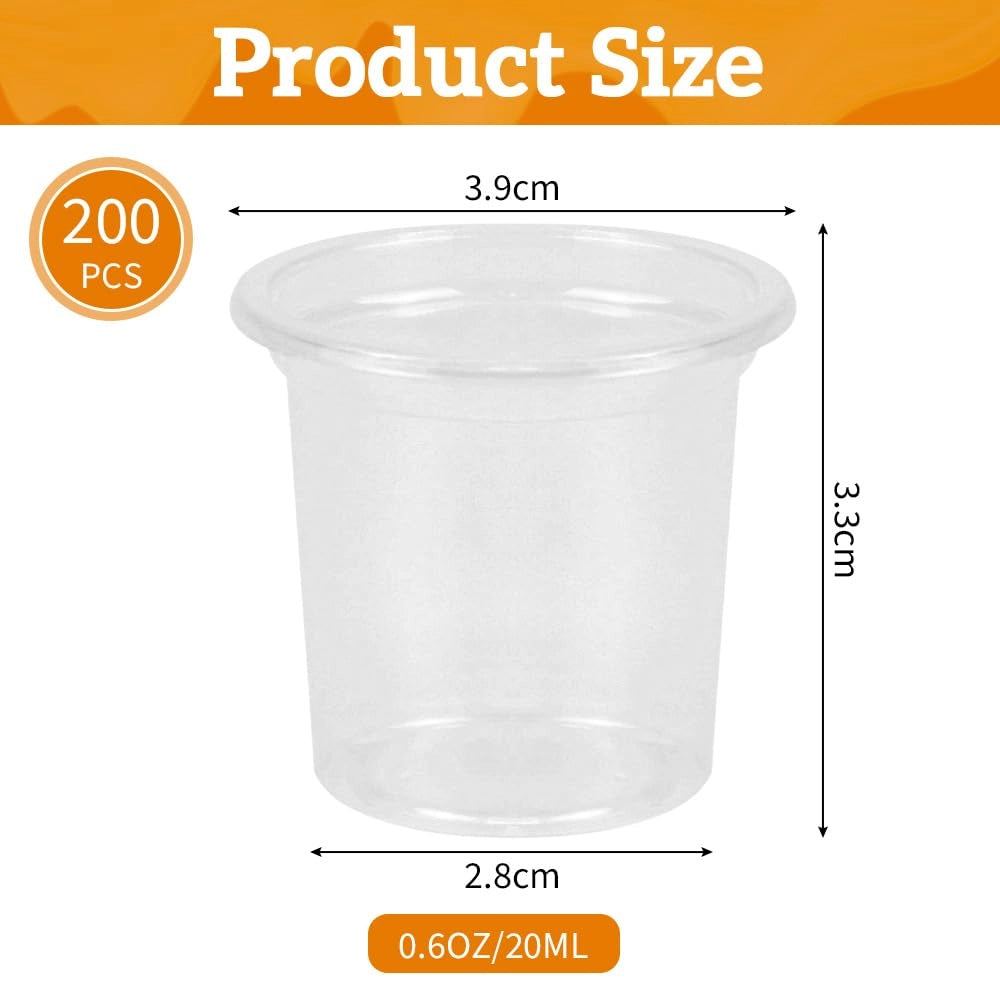 Bicchieri di plastica da 20 ml con bordo, 200 pezzi, trasparenti