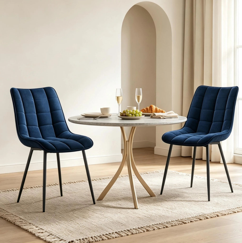 SEDIE da pranzo Set da 2 Blu in velluto con gambe in metallo