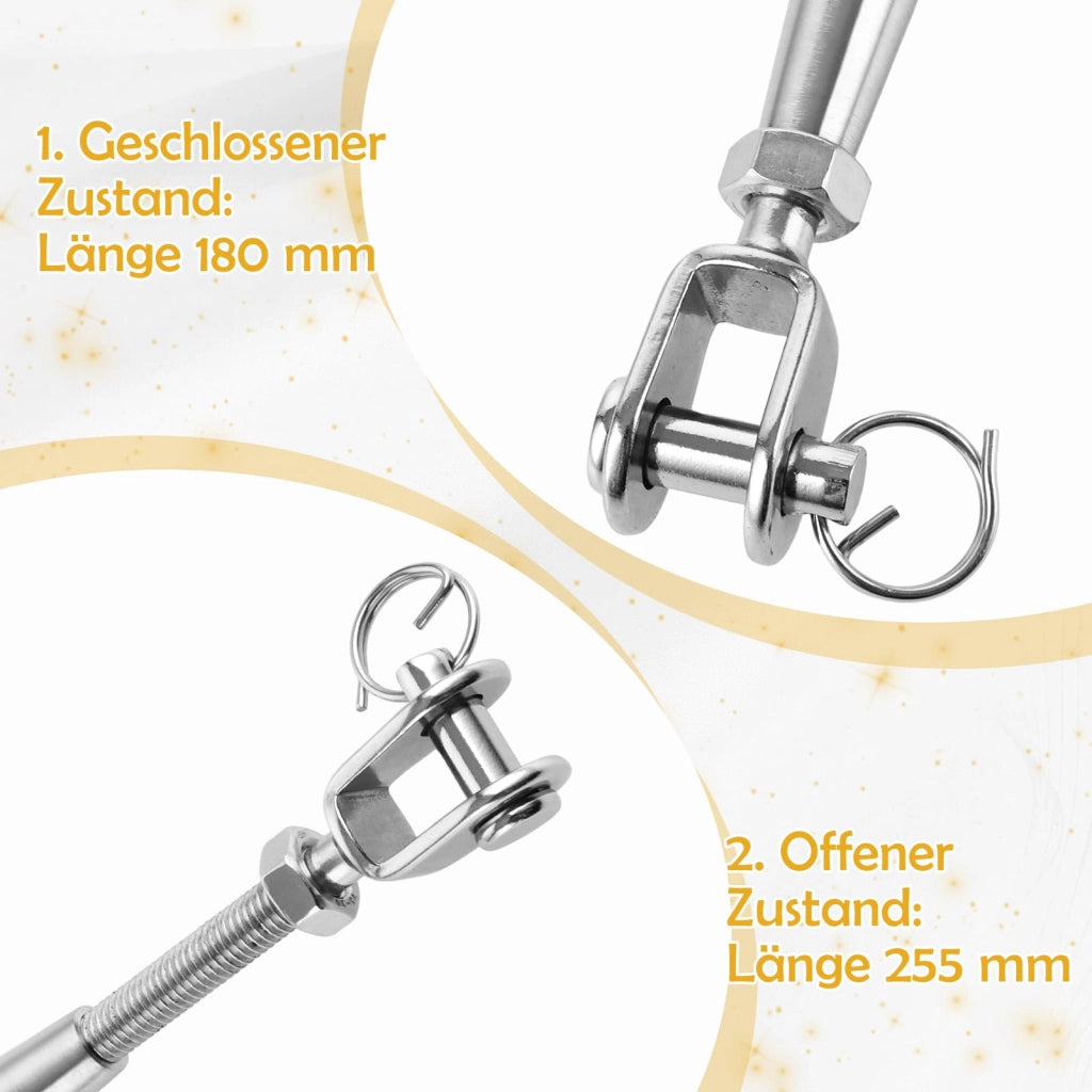 Tensionatori M8, confezione da 4 pezzi, acciaio inossidabile 304, 177 mm, con gancio a uncino