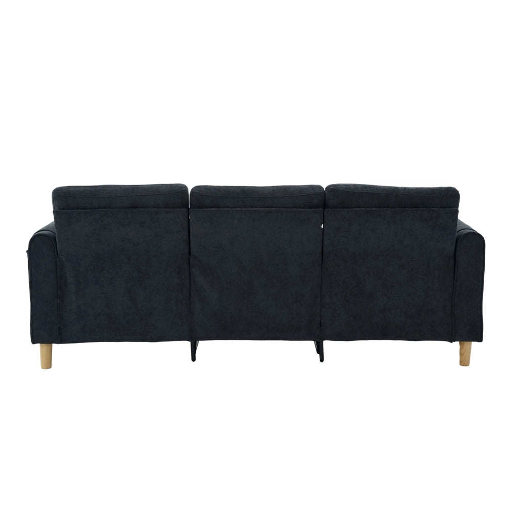 DIVANO 3 posti a L con pouf contenitore 201x77x86 cm in ciniglia nera
