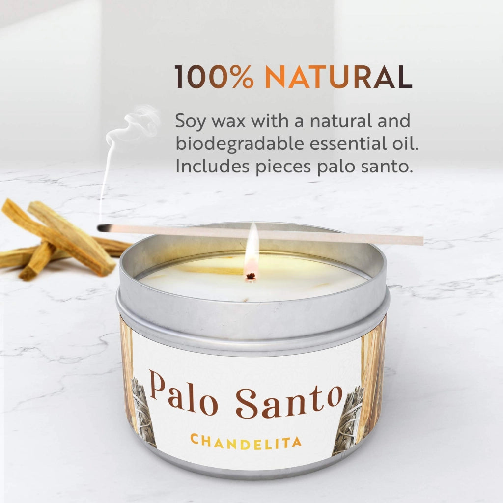 Candela profumata al Palo Santo, 170 g, autonomia di combustione di 33 ore, cera di soia, contenitore in vetro
