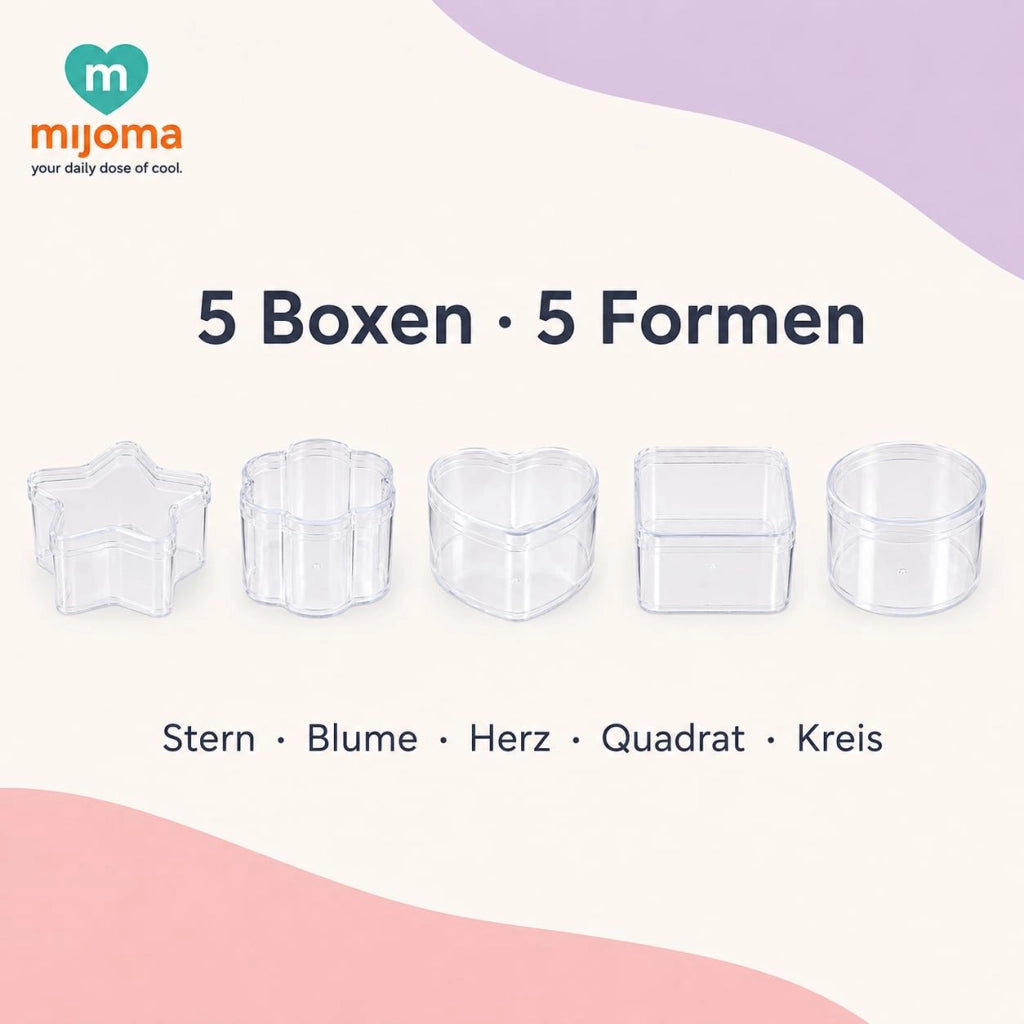Set di 5 contenitori trasparenti, di diverse forme, con coperchio