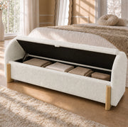 Panca contenitore bianca 146 cm con rivestimento bouclé