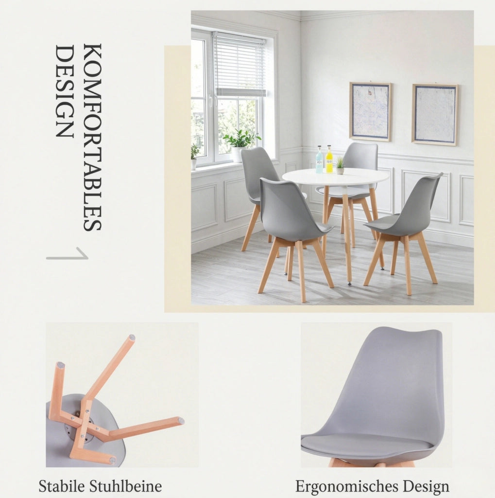 Set 6 sedie da pranzo grigie con gambe in legno