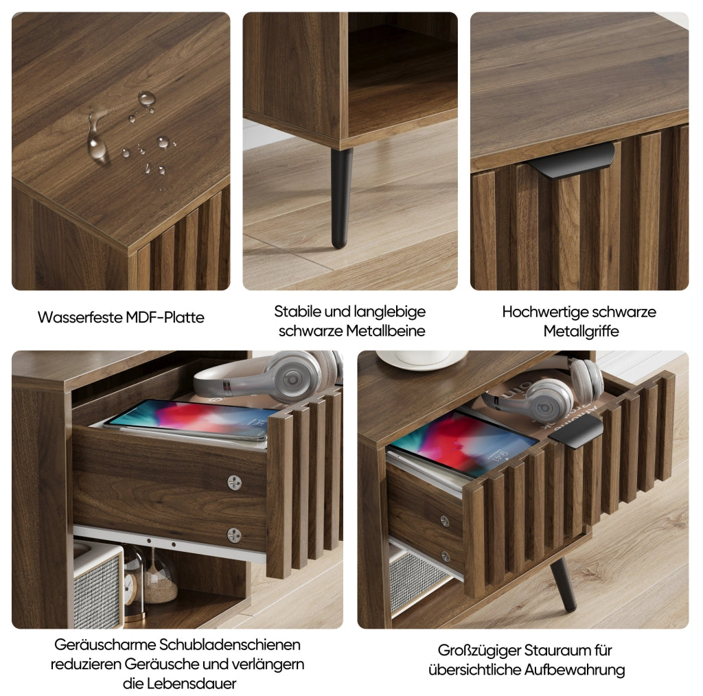 Comodino 45x40x53 cm con cassetto e vano a giorno in MDF; noce e nero