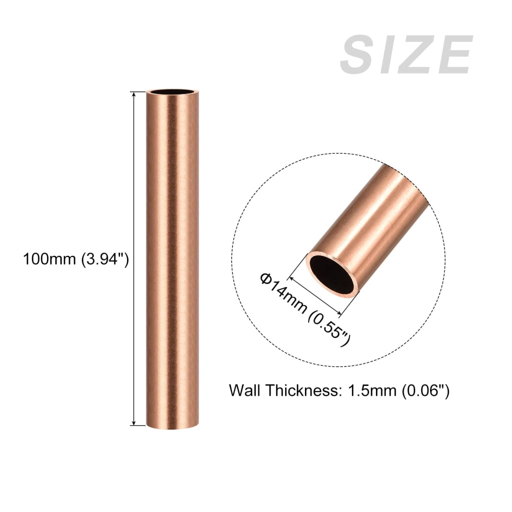 Tubo di rame, diametro esterno 14 mm, spessore parete 1,5 mm, lunghezza 100 mm, dritto