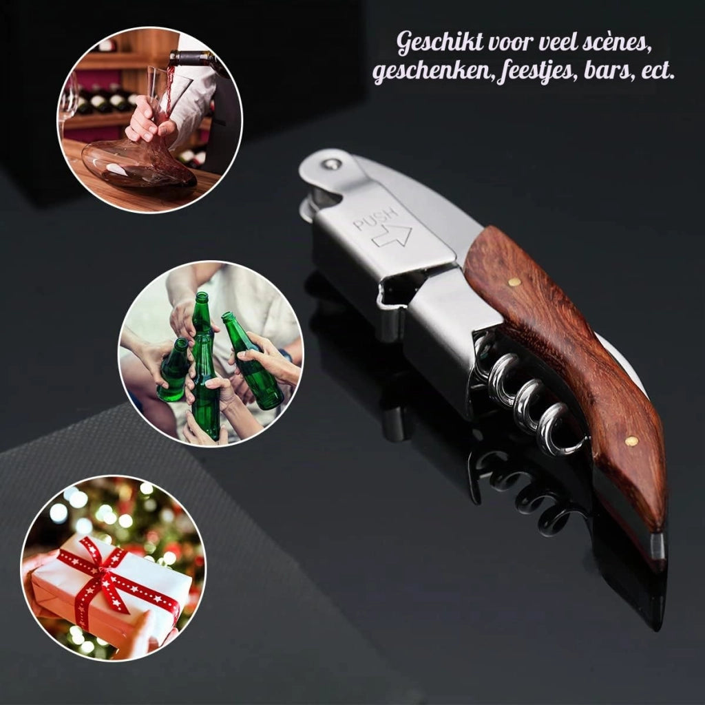 Apribottiglie da cucina in acciaio inossidabile con manico in legno, confezione singola