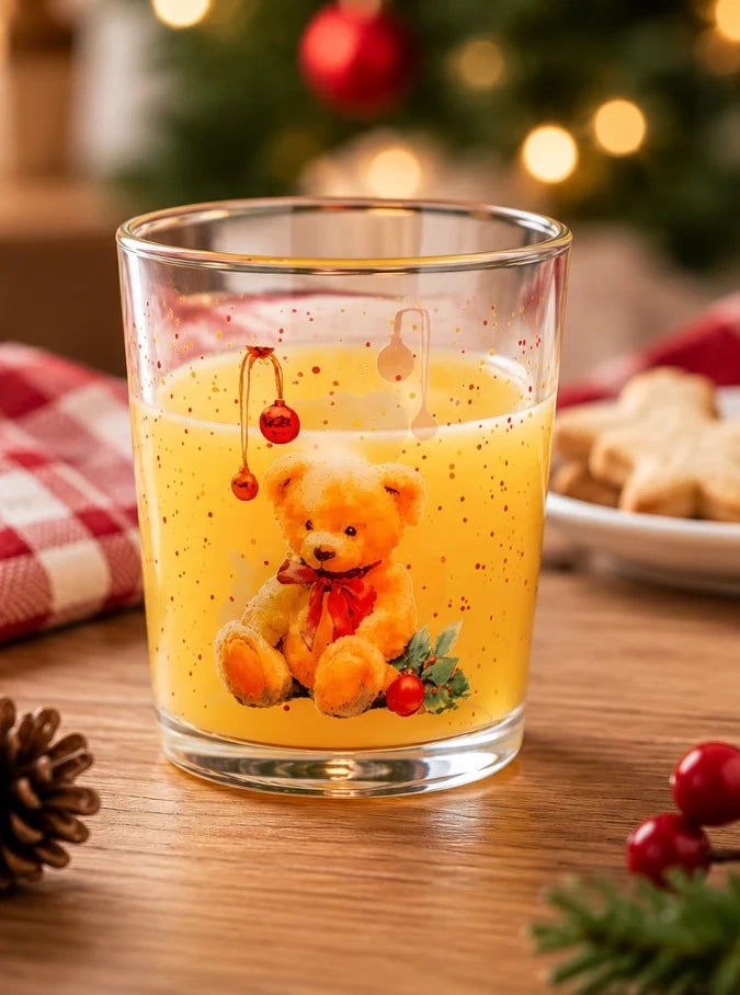 Set 3 Bicchieri Treasure in Vetro da 35 cl – Bicchieri Acqua con Decorazione Orsetto Natalizio, Ideali per Tavola, Bevande e Idee Regalo di Natale H&H
